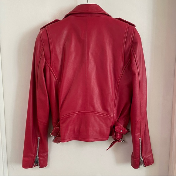 Walter Baker Red Lamb Leather Biker Jacket - Picture 2 of 6